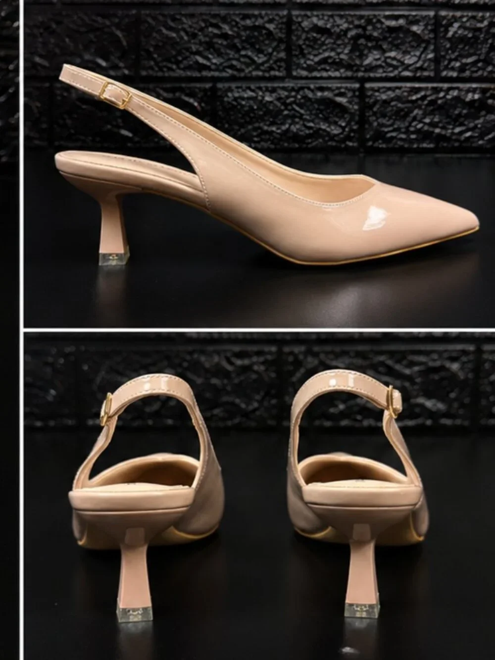 Nude Patent Slingback Kitten Heels | Pointed Toe Pumps